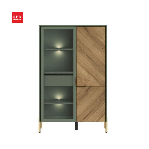 Шкаф c подсветкой Siena Reg1W1D/140 (зеленый дымчатый/дуб вотан)